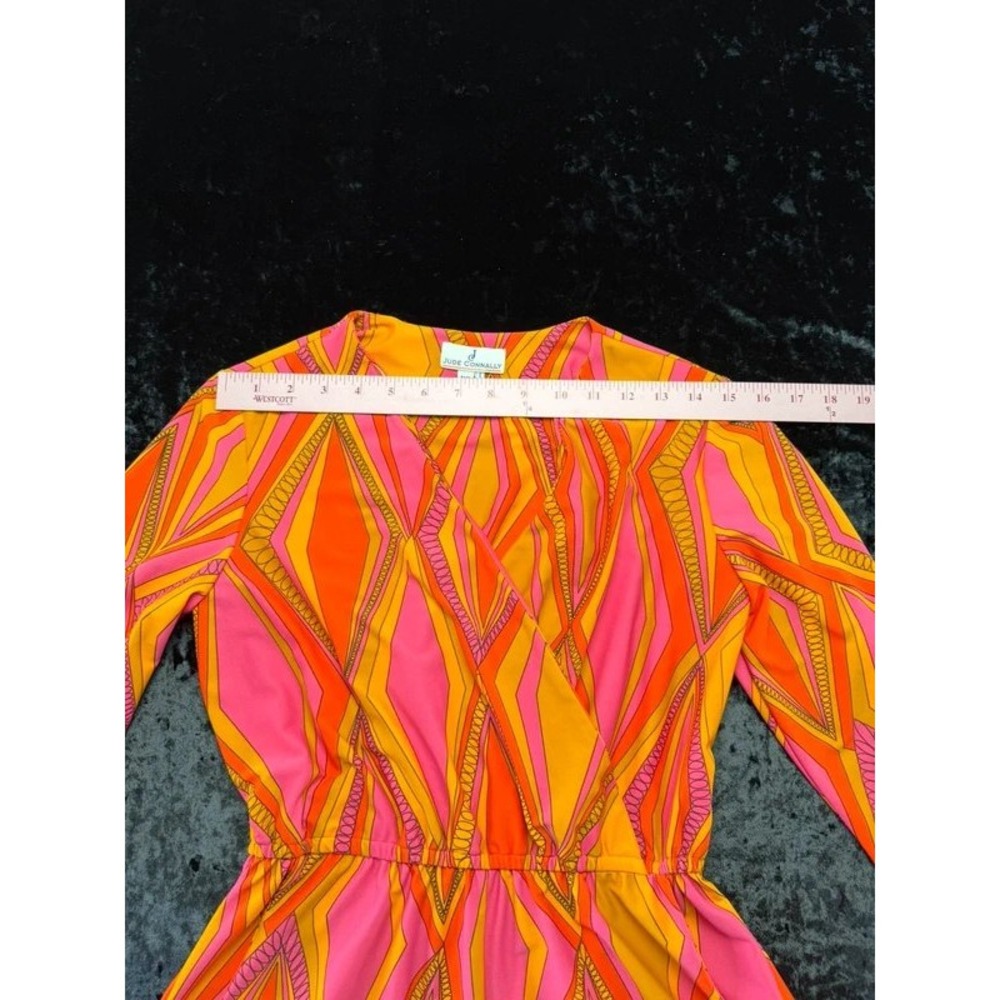 Jude Connally Romper XS Pink Orange Geometric Long Sleeve Stretch USA Made - Picture 7 of 11
